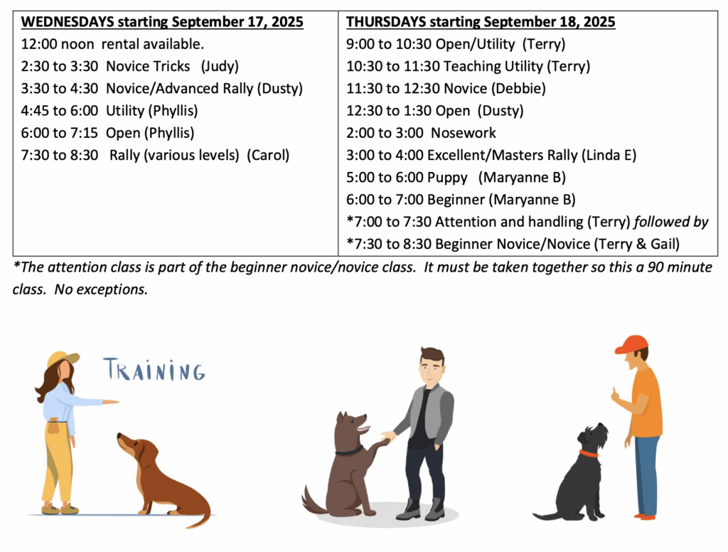 allentown dog training club classes september 2025 schedule